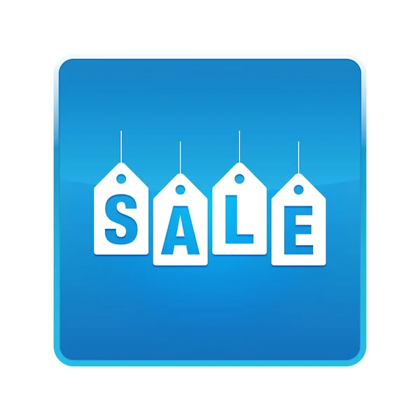 Sale tags label icon shiny blue square button — Stock Photo, Image
