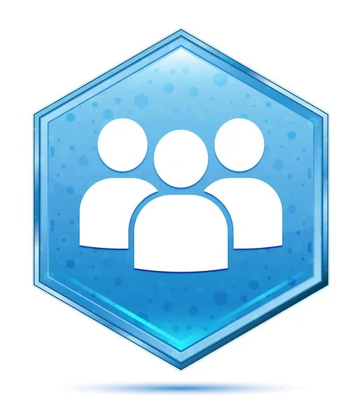 Ikona grupy użytkowników kryształ niebieski przycisk sześciokątny — Zdjęcie stockowe