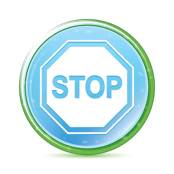 Stop segno icona naturale aqua ciano blu pulsante rotondo — Foto Stock