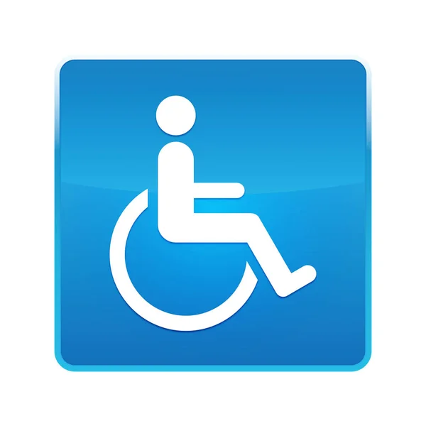 Ikon handicap kursi roda mengkilap tombol persegi biru — Stok Foto