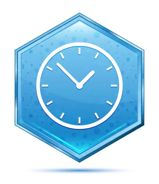 Clock icon crystal blue hexagon button — Stock Photo, Image