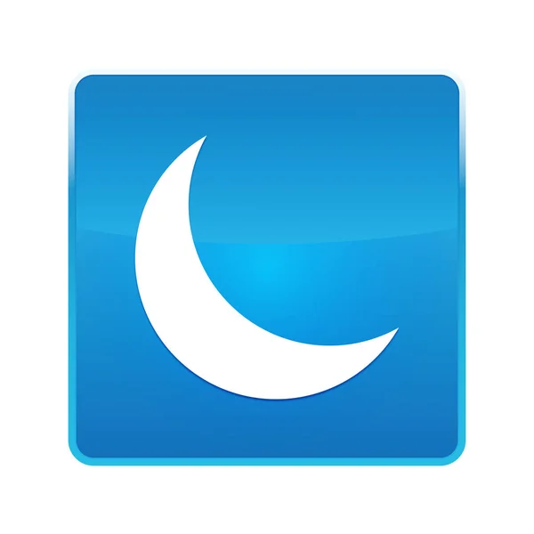 Crescent half moon icon shiny blue square button — Stock Photo, Image