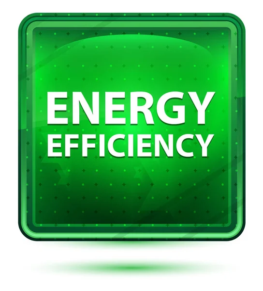 Energy Efficiency Neon Light Green Square Button — Stock Photo, Image