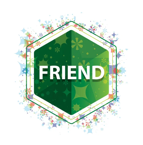 Friend floral plants pattern green hexagon button — Stock Photo, Image