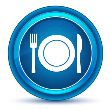 Çatal ve bıçak simgesi göz küresi mavi yuvarlak düğmeli plaka