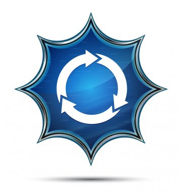 Güncelleme simgesi büyülü camsı güneş patlaması mavi düğmesini yenile