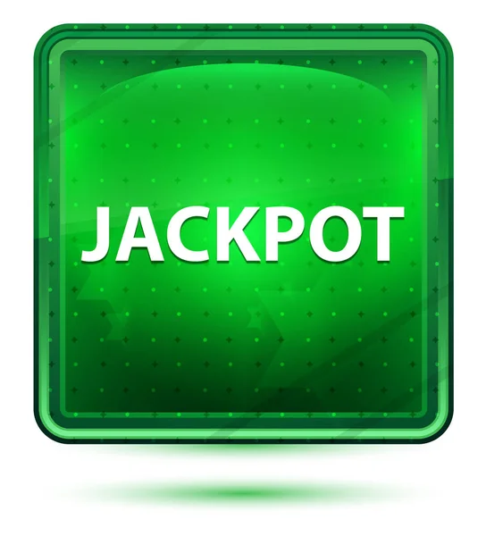 Jackpot Neon Light Green Square Button — Stock Photo, Image
