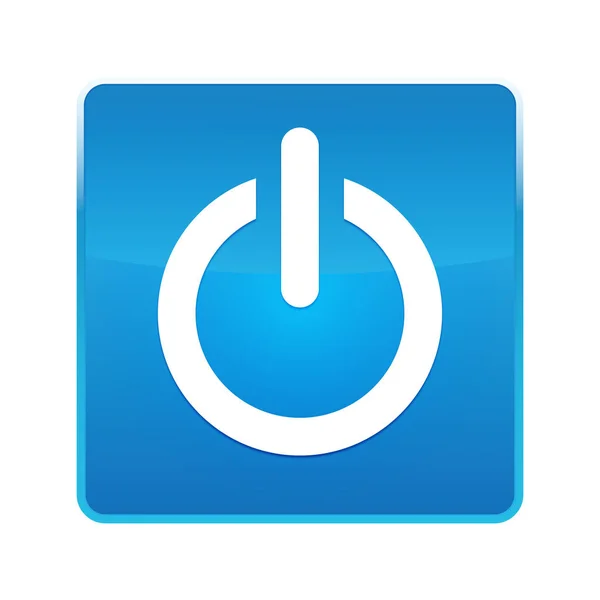 Güç simgesi parlak mavi kare düğme — Stok fotoğraf