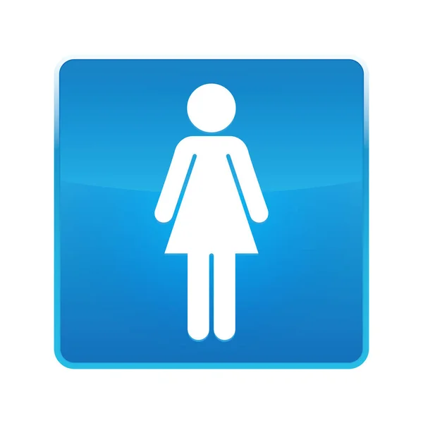 Kobieta ikona błyszczący niebieski kwadrat przycisk — Zdjęcie stockowe