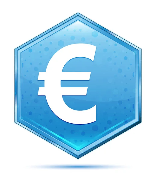 Euro segno icona blu cristallo pulsante esagonale — Foto Stock