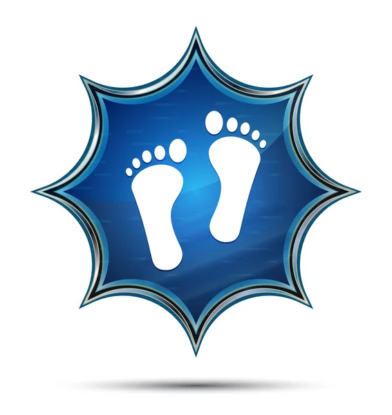 Menschen zwei Fußabdrücke Symbol magische glasig sunburst blauen Knopf — Stockfoto