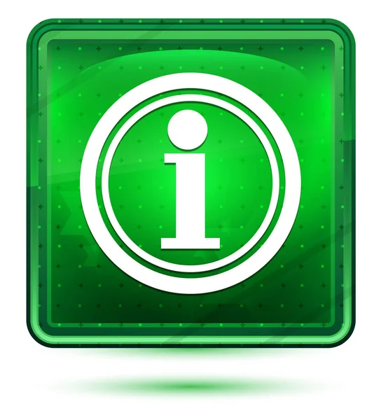 Ícone de informações néon luz verde botão quadrado — Fotografia de Stock