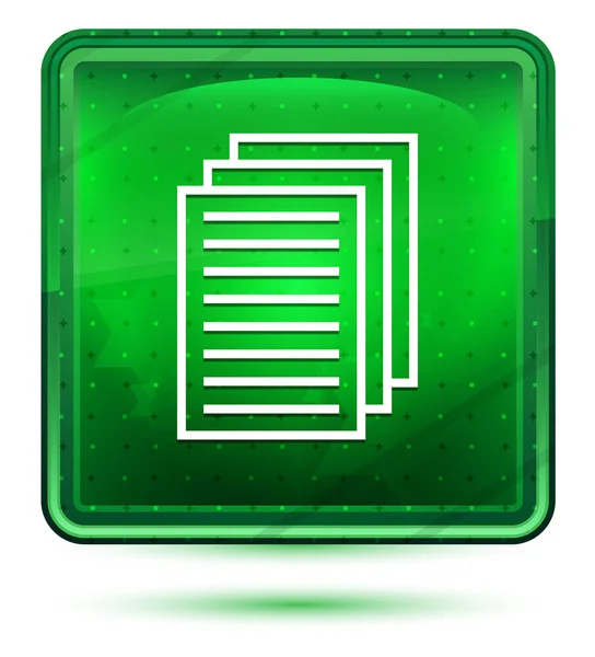 Page documents icon neon light green square button — Stock Photo, Image