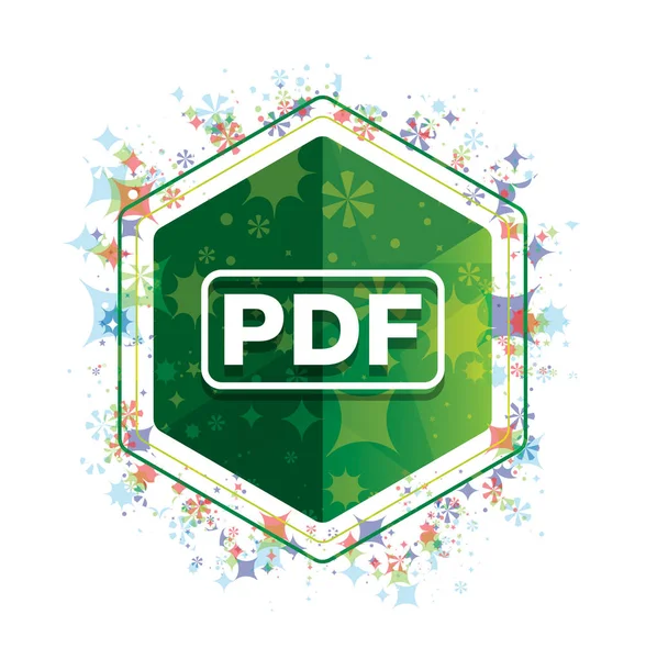 Ikona PDF kwiatowy rośliny wzór zielony przycisk sześciokątny — Zdjęcie stockowe