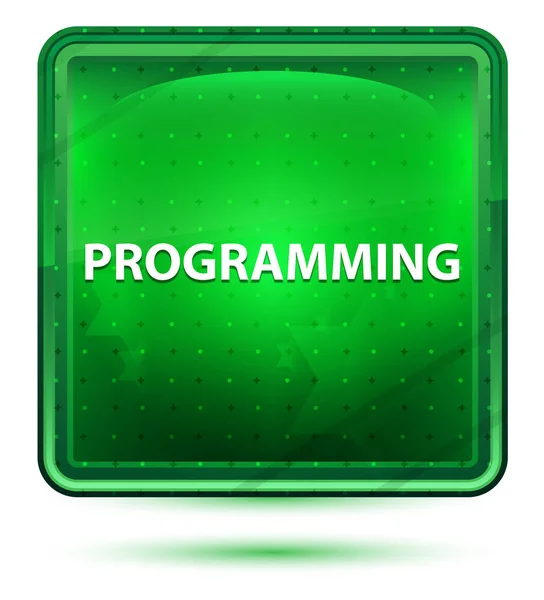 Programming Neon Light Green Square Button — Stock Photo, Image