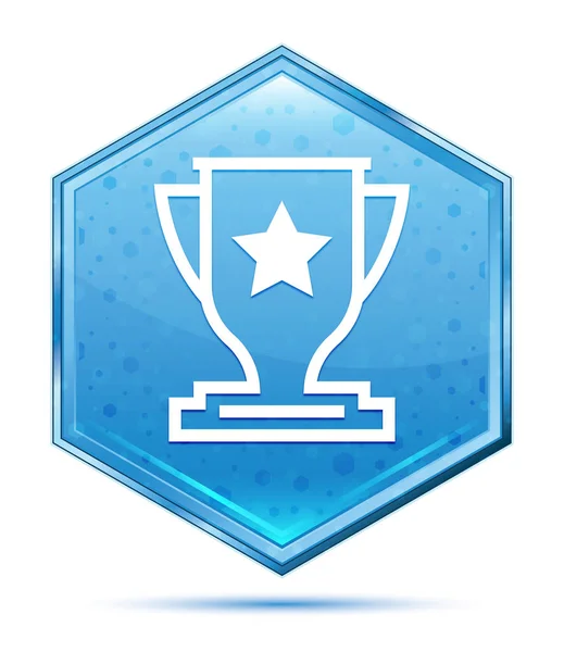 Trophy icon crystal blue hexagon button — Stock Photo, Image