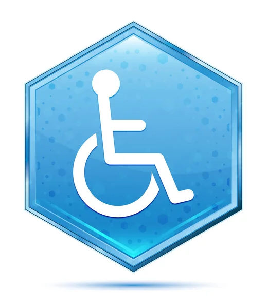 Ícone de handicap cadeira de rodas cristal azul hexágono botão — Fotografia de Stock