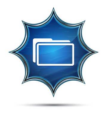 Klasör simgesi büyülü camsı güneş patlaması mavi düğme