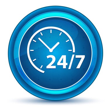 7/24 saat simgesi göz küresi mavi yuvarlak düğme