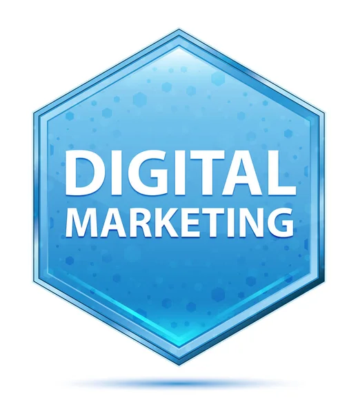 Digital Marketing cristal azul hexágono botón — Foto de Stock