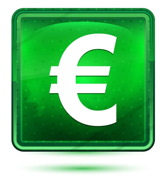 Euro symbool neon licht groene vierkante knop — Stockfoto