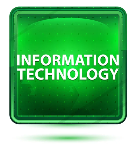 Τεχνολογία πληροφοριών νέον φως πράσινο τετράγωνο κουμπί — Φωτογραφία Αρχείου