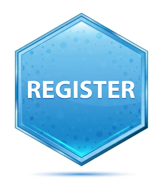 Register crystal blue hexagon button — Stock Photo, Image