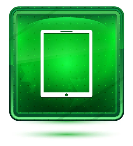 태블릿 아이콘 네온 라이트 그린 스퀘어 버튼 — 스톡 사진
