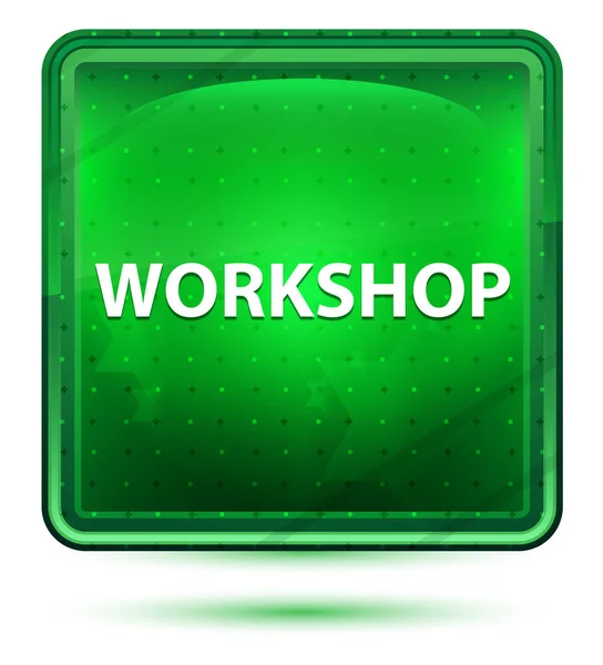 Workshop Neon Light Green Square Button — 스톡 사진