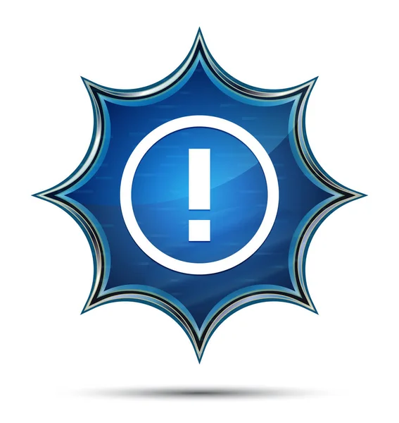 Ícone de ponto de exclamação botão azul sunburst vítreo mágico — Fotografia de Stock