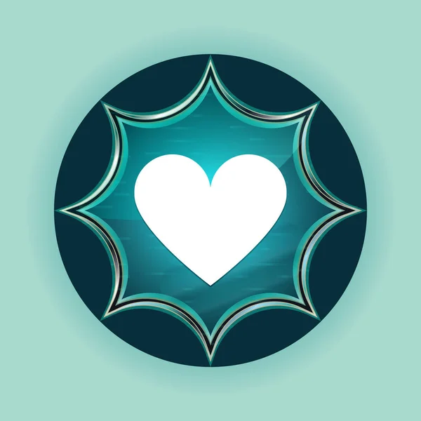 Corazón icono mágico cristal sunburst azul botón cielo azul backgrou —  Fotos de Stock