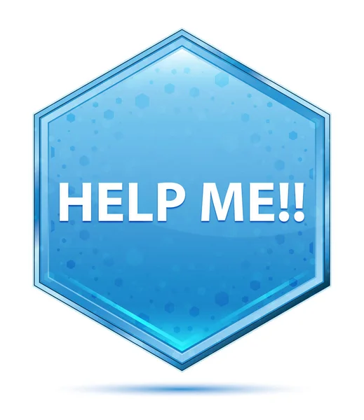 Aide-moi ! ! cristal bleu hexagone bouton — Photo