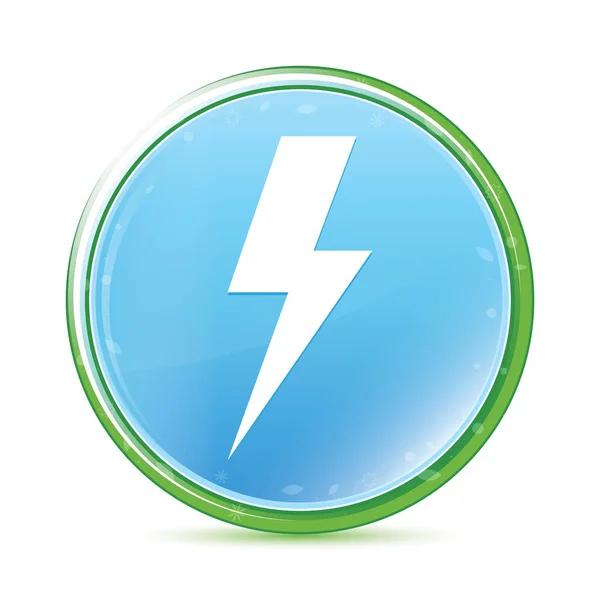 Lightning Bolt Icon Natural Aqua Cyan blå rund knapp — Stockfoto