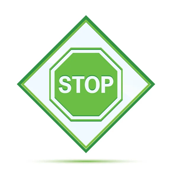 Stop teken pictogram moderne abstracte groene ruit knop — Stockfoto