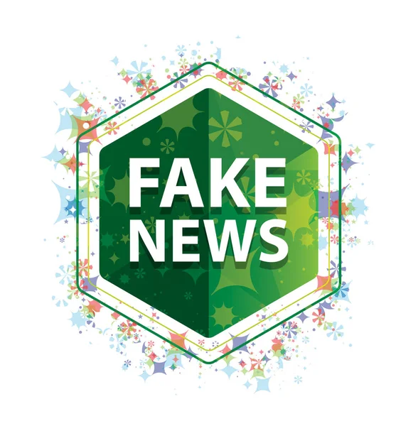 Fake News blomväxter mönster grön sexhörning knapp — Stockfoto