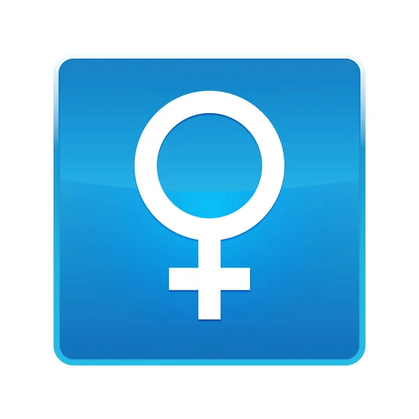 Icône symbole féminin bleu brillant bouton carré — Photo