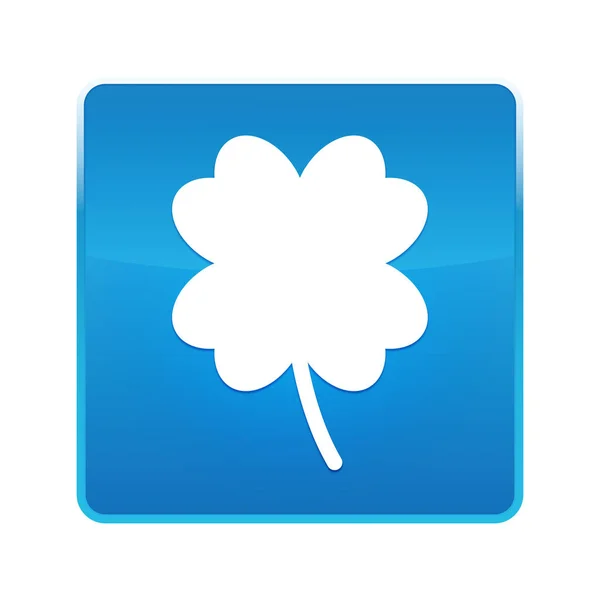 Lucky four leaf clover icon shiny blue square button