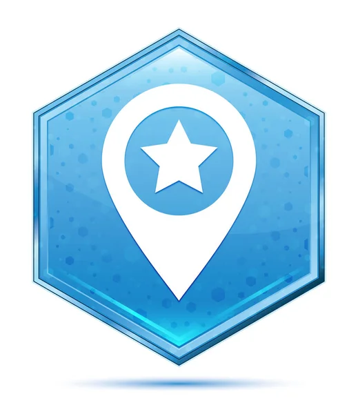 Map pointer star icon crystal blue hexagon button — Stock Photo, Image