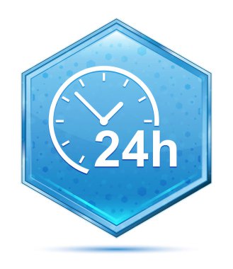 24 saat ikonu kristal mavi altıgen düğme