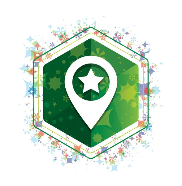 Mapa puntero estrella icono plantas florales patrón verde botón hexágono —  Fotos de Stock
