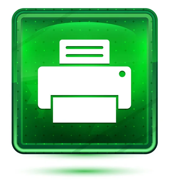 Εικονίδιο εκτυπωτή νέον ανοιχτό πράσινο τετράγωνο κουμπί — Φωτογραφία Αρχείου