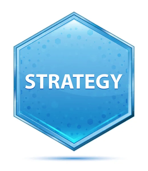 Estrategia botón hexágono azul cristal —  Fotos de Stock