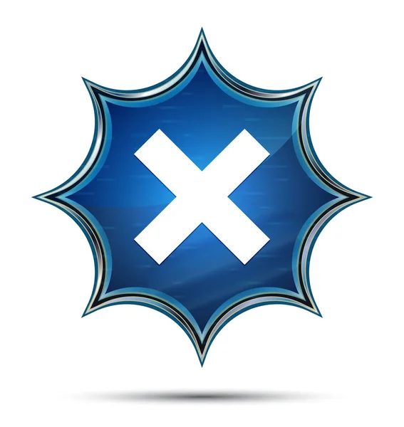 Croce icona magica vetro sunburst pulsante blu — Foto Stock
