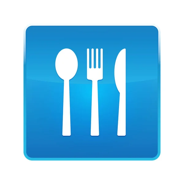Evőeszközkészlet ikon fényes kék négyzet gomb — Stock Fotó