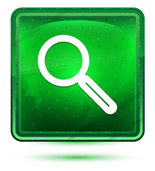 Ikona szkła powiększającego Neon zielony kwadrat przycisk — Zdjęcie stockowe