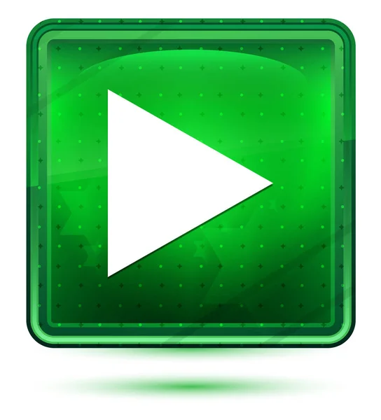 Putar tombol persegi hijau muda ikon neon — Stok Foto