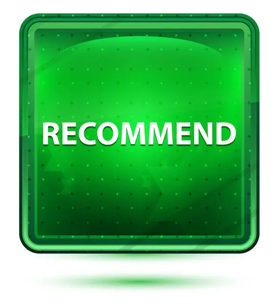 Recommend Neon Light Green Square Button — Stock Photo, Image