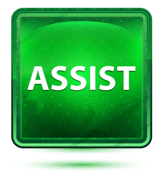 Assist neon licht groene vierkante knop — Stockfoto