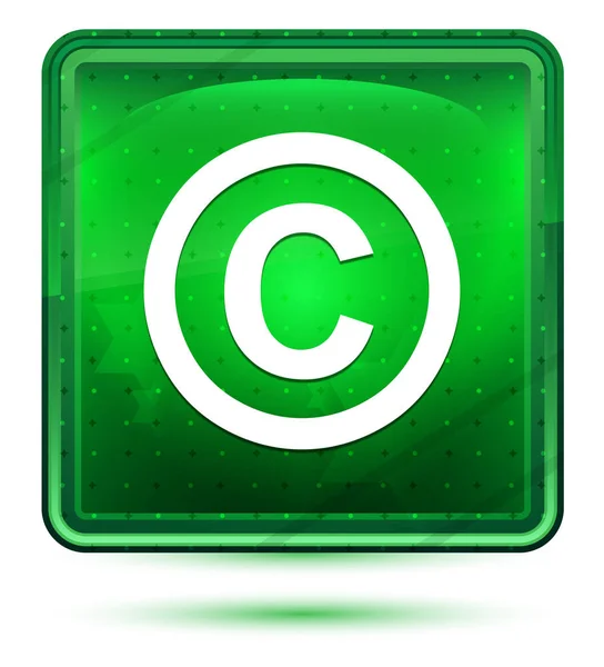版权符号图标霓虹灯浅绿色方形按钮 — 图库照片