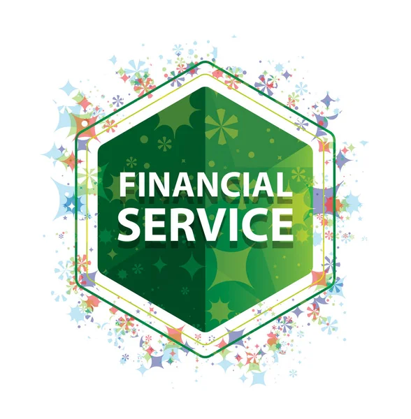 Pénzügyi szolgáltatás virágos növények minta zöld Hexagon gomb — Stock Fotó